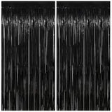 Thicken Black Streamers 2 Pack 3.2 X 8.2 Ft, Black Tinsel Backdrop Curtains, Foil Fringe Photo Backdrop For New Years, Halloween, Retirement, Bachelor Party Decorations, Birthday Decorations For Men