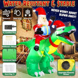 9X7Ft Christmas Inflatables Santa Ride On Dinosaur With Led Outdoor Christmas Dinosaur Inflatable Blow Up Yard Decoratio