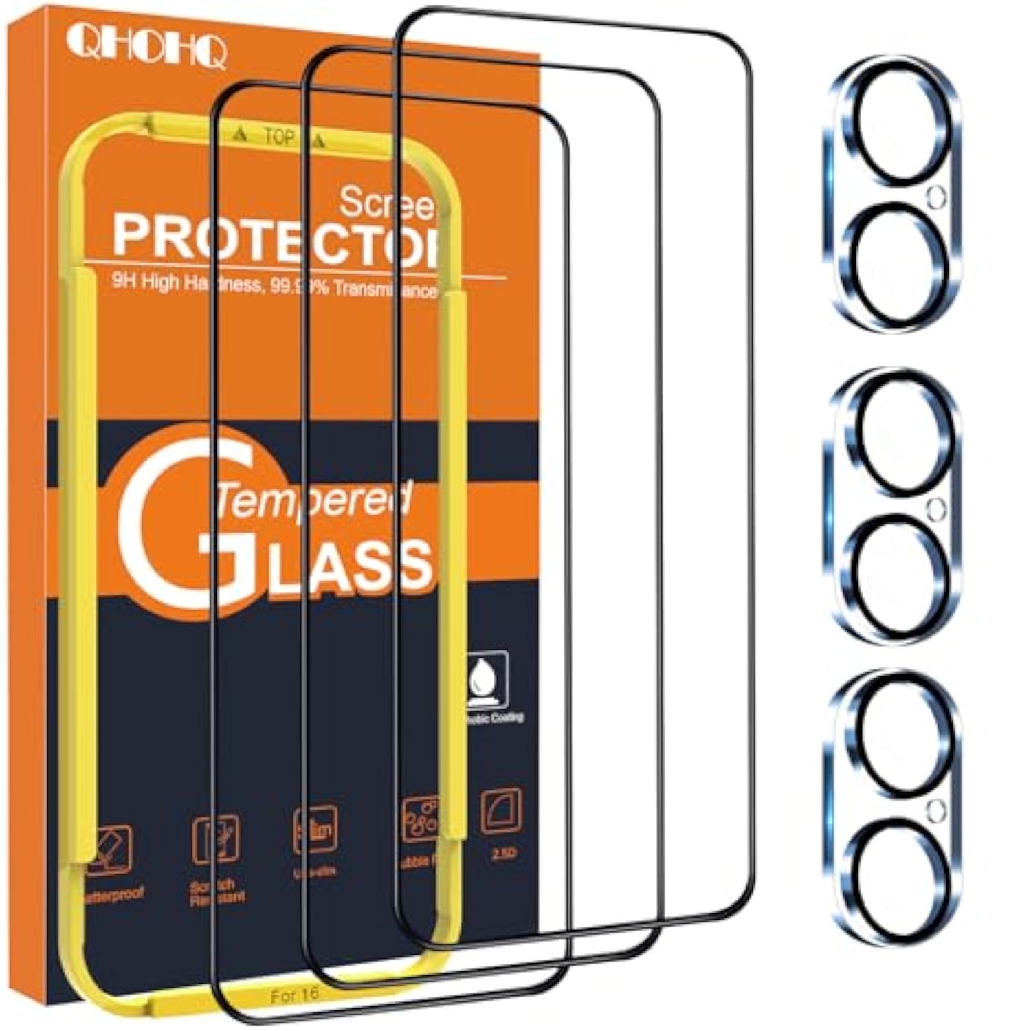 For Iphone 16 Screen Protector With Camera Lens Protector, [Military Grade Shatterproof], Top 9H+ Tempered Glass, Full Edge Coverage, Ultra Durable, With Easy Installation Tool [3+3 Pack]
