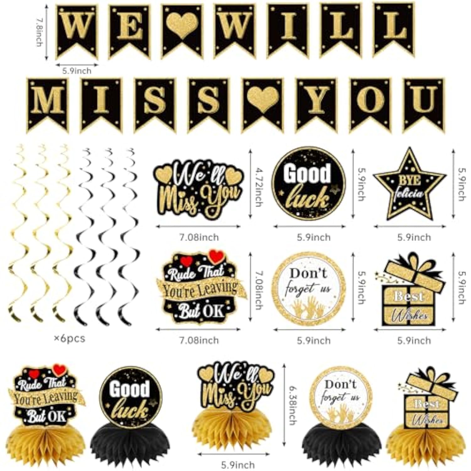 45pcs Retirement Party Decorations — Black & Gold Farewell Banner, Table Toppers & More