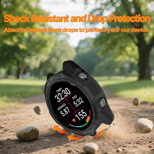 Watch Screen Protector +Watch Case Cover for Garmin Forerunner 570 47mm, [3-PCS] 3D Tempered Glass Film & TPU Bumper, Anti-Scratch, Bubble-Free, HD