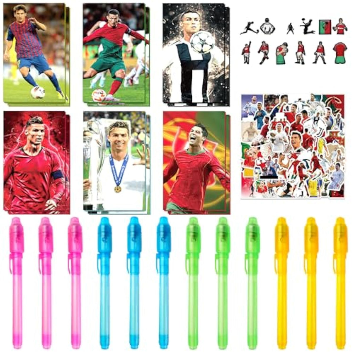 Soccer Theme Party Supplies Set – 12 Invisible Pens, 12 Shoe Buckles & 50 Stickers For Sports Theme Party Decor And Birthday Party Decorations