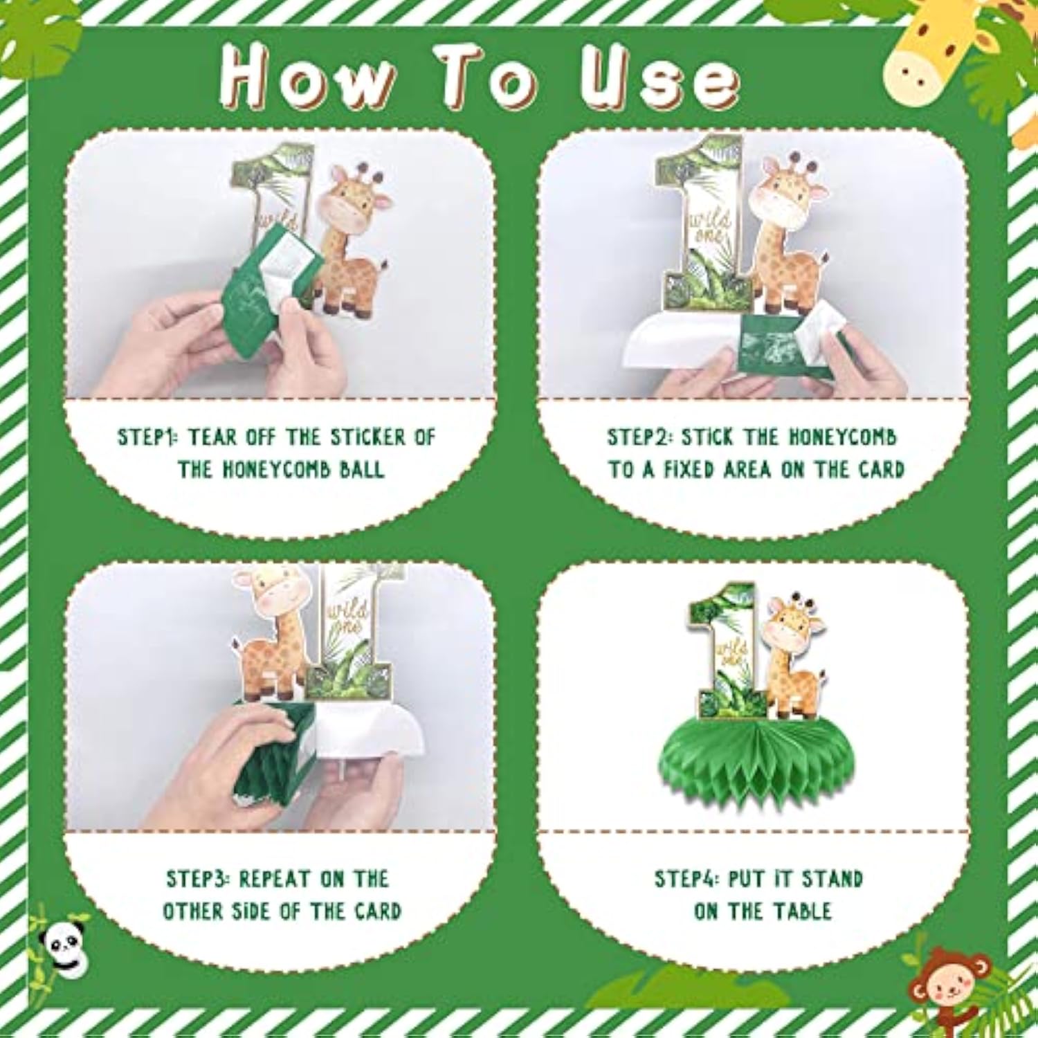 10pcs Wild One Safari Honeycomb Centerpieces for Boys/Girls Jungle Party Decor