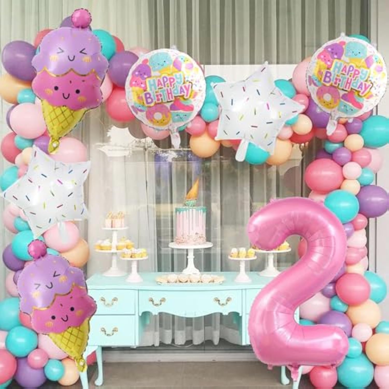 Pink Ice Cream Number 2 Balloon Ice Cream Theme Party Decor