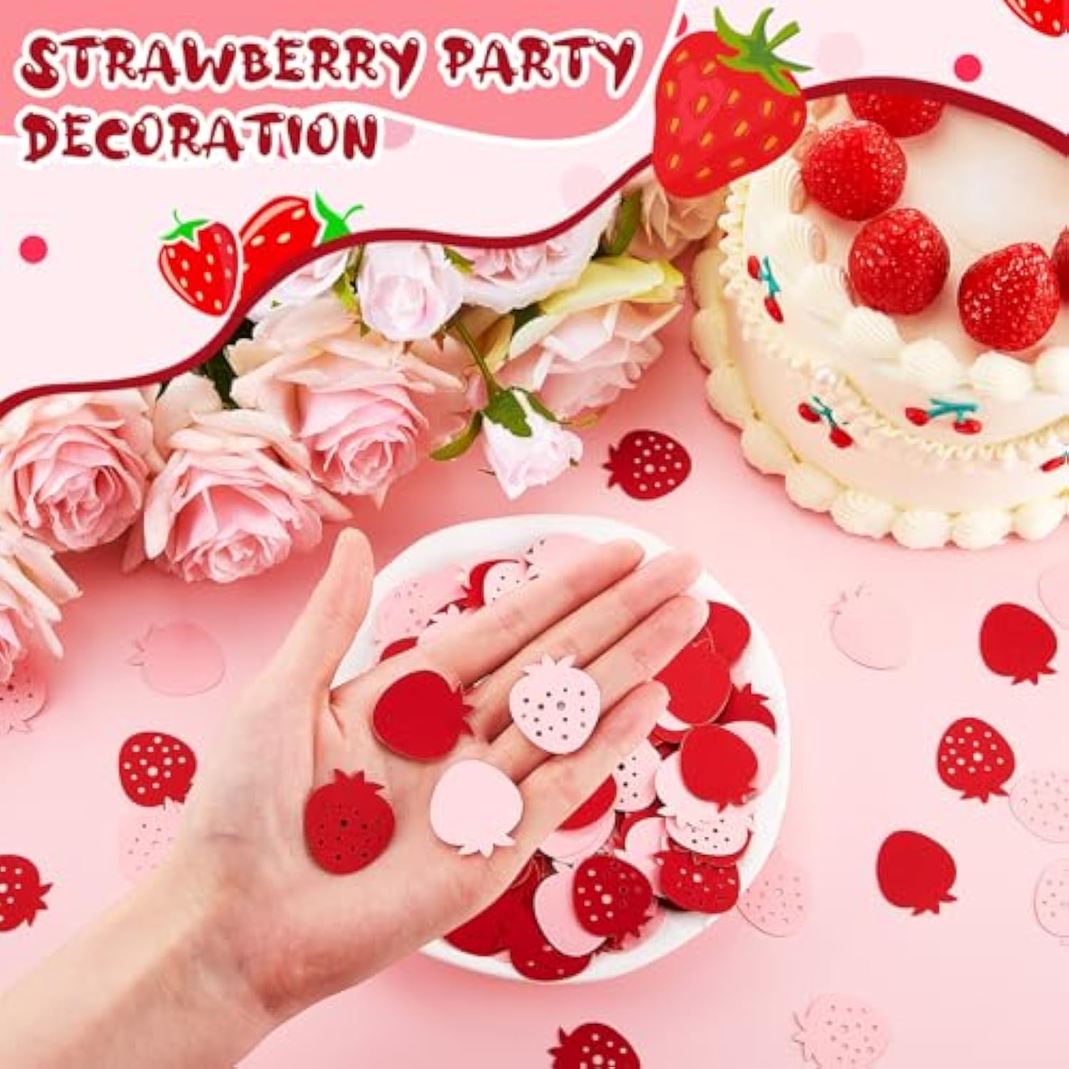 300 Pcs Strawberry Confetti Red And Pink Strawberry Table Confetti Strawberry Table Decorations For Strawberry Themed Baby Shower Birthday Wedding Party Decor