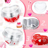100 Sets Valentine'S Day Heart Baking Pan Heart Shaped Cake Pan Mini Aluminum Foil 3.4Oz Disposable Cupcake Tin With Lids For Wedding Mother'S Day Party(Vivid Style,Red, White)