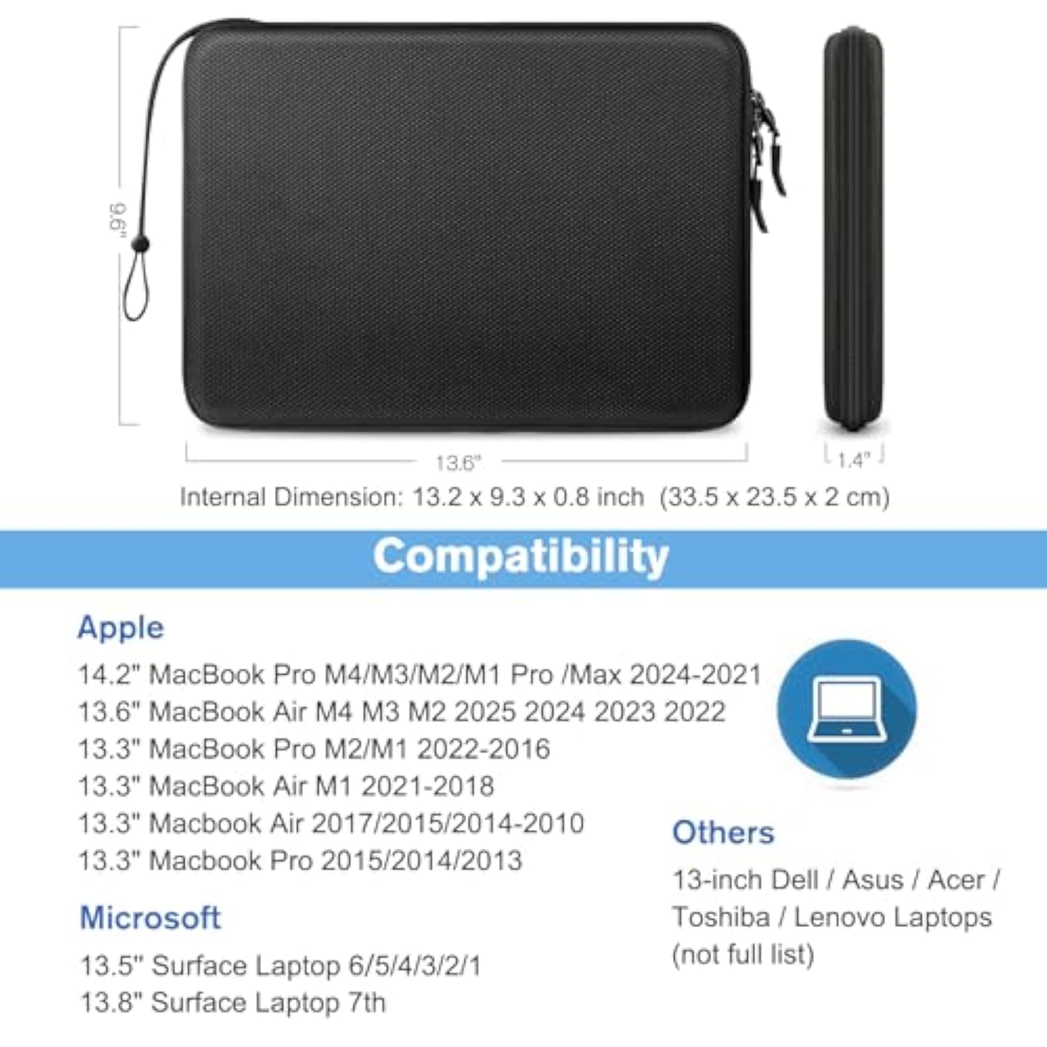 Hard Laptop Sleeve Case For 13 Inch Macbook Air M4 2025 M3 2024, 14 Inch Macbook Pro M4/M3/M2/M1 A2918 A2992 A2779 A2442, 13'' Air/Pro, Waterproof Case For Dell, Surface Laptop, Hp, Acer, Black
