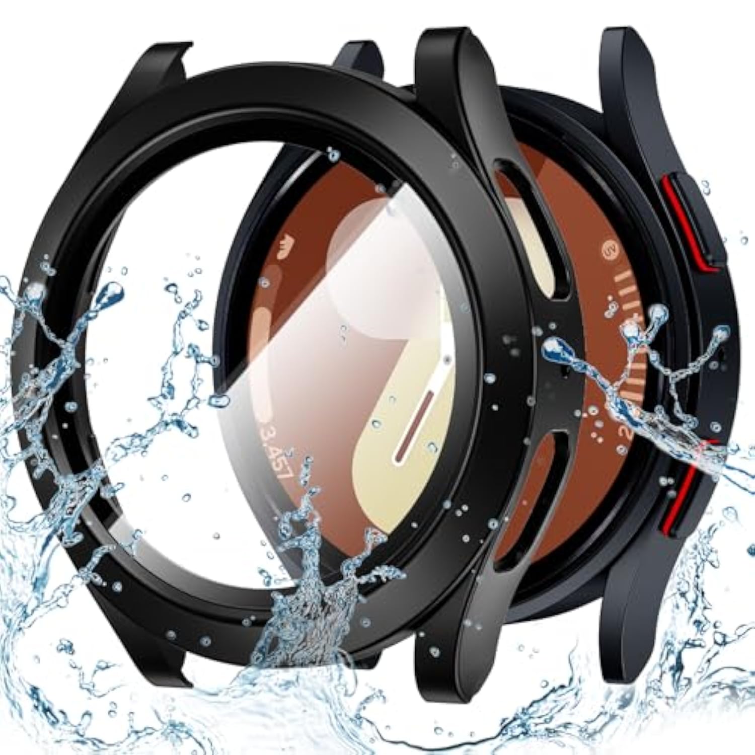 Waterproof Case For Samsung Galaxy Watch 7 Screen Protector 44Mm With Tempered Glass, 1-Pack Hard Pc Cover Bumper For Galaxy Watch7 – No Fog, Touch-Responsive, Black