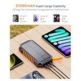 Power Bank Solar Charger 27000Mah Built In 3 Cables Five Outputs 15W Fast Charging Power Bank For All Mobile Devices Solar Portable Charger With Dual Flashlights