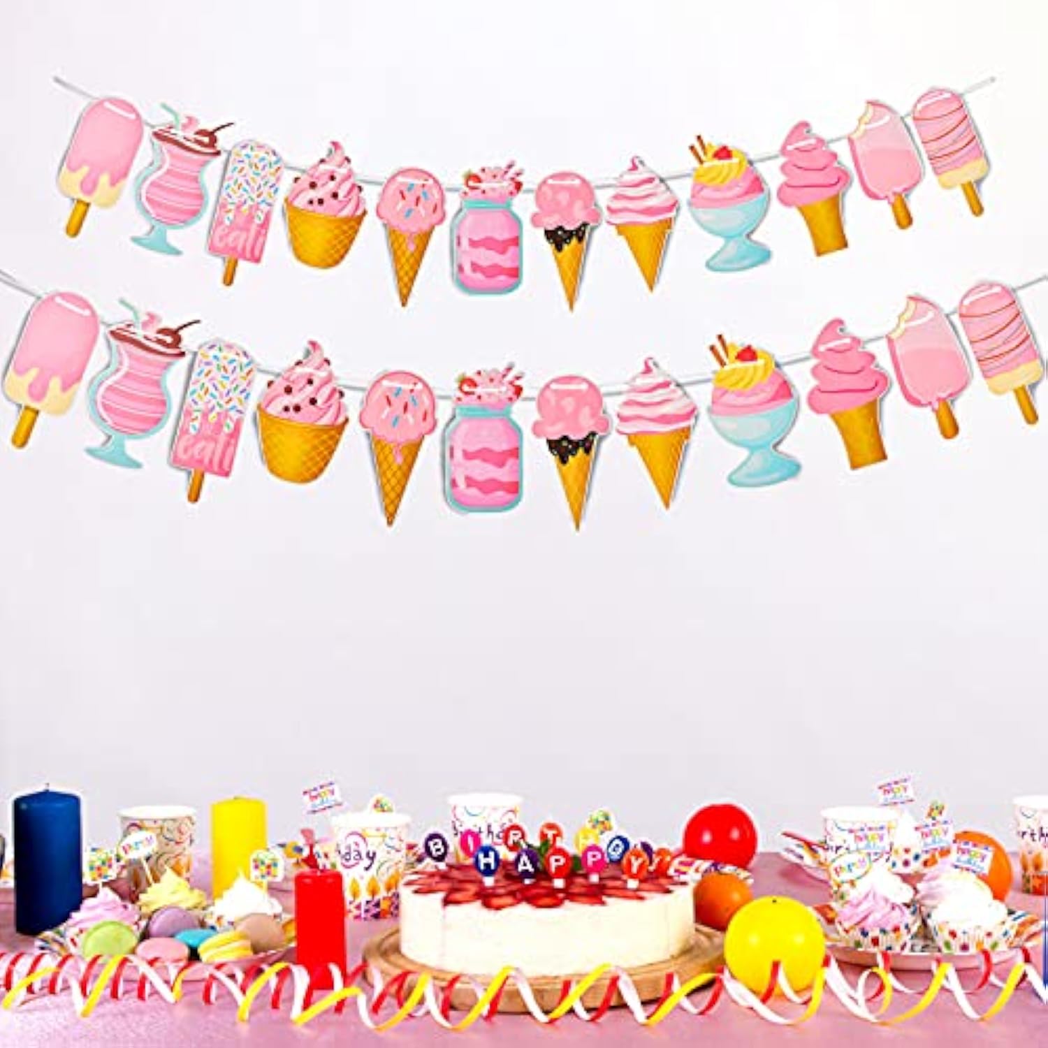 2 Pieces Ice Cream Banner Banner Ice Cream Theme Party Decoration Part