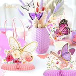 Butterfly Girls Birthday Party Decorations,9-Pieces Glitter Honeycomb Centerpieces For Tables For Baby Shower,Wedding,Butterfly Themed Table Toppers,Spring Summer Garden Party