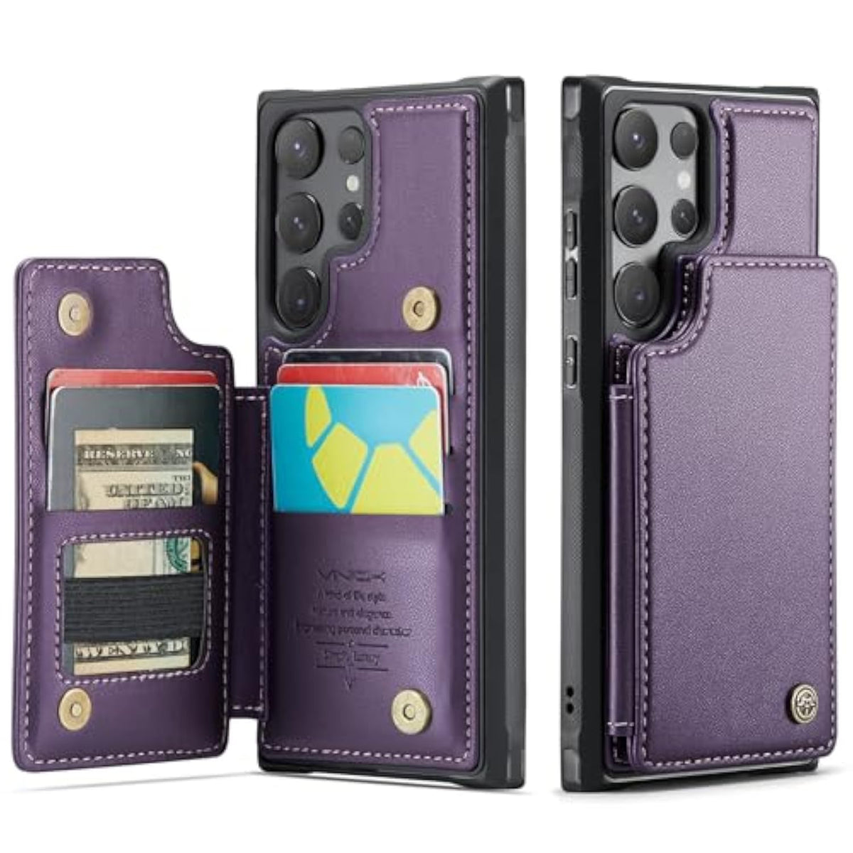 For Samsung Galaxy S24 Ultra Wallet Case With Card Holder, Rfid Blocking Credit Slots Kickstand Shockproof Phone Cover For Women Men, Purple