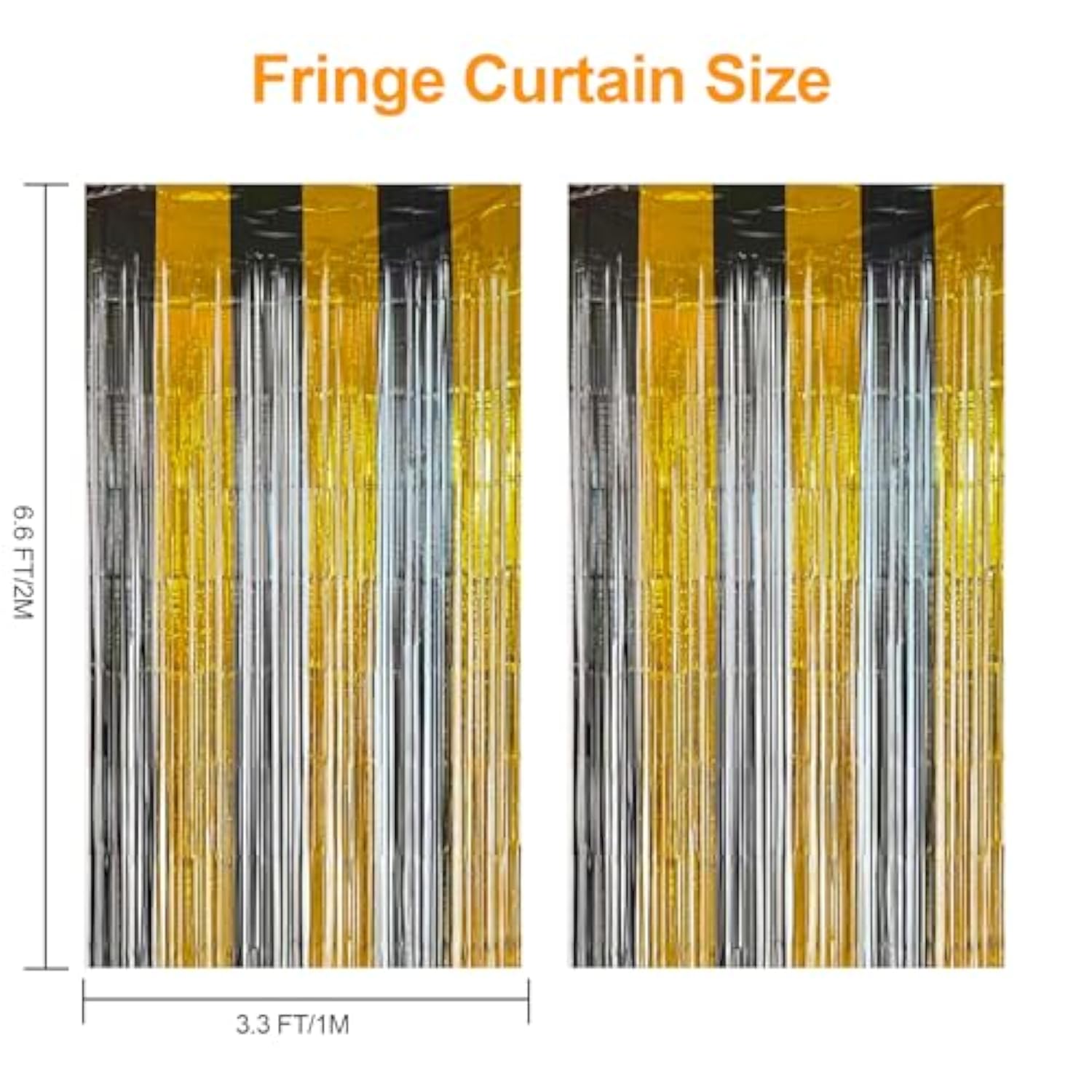 2-Pack Black Gold Foil Fringe Curtains 3.3x6.6 ft for Party and Event Decor