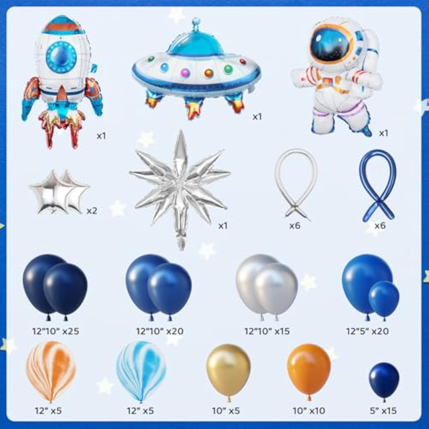 139Pcs Outer Space Party Decorations Balloon Garland Kit, Space Birthday Party Supplies Ufo Astronaut Themed Navy Blue Silver Foil Latex Balloons For Boys Kids