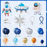 139Pcs Outer Space Party Decorations Balloon Garland Kit, Space Birthday Party Supplies Ufo Astronaut Themed Navy Blue Silver Foil Latex Balloons For Boys Kids