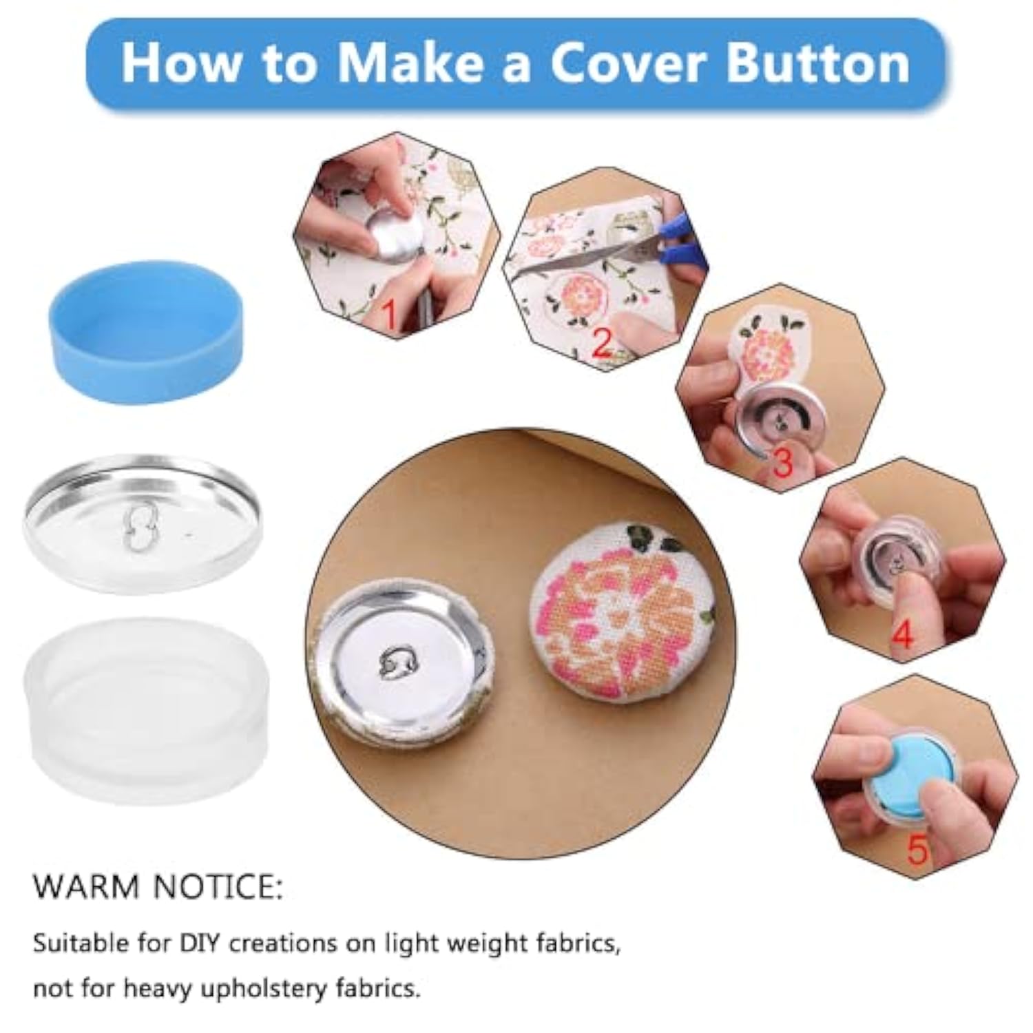 Cover Button Kit, Fabric Covered Button Kit, Flat Back Button Covers K