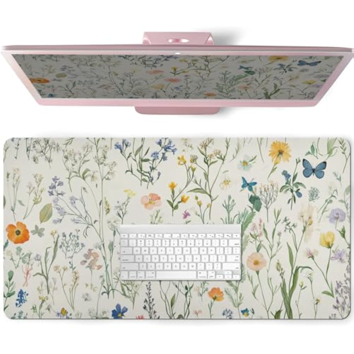 Flower Large Desk Pad,Floral Desk Mat For Desktop,Non-Slip Pu Leather Mouse Pad, Waterproof Laptop Computer Desk Keyboard Mat,Table Protector Blotter Mat For School Office Home 31.5" X 15.7"