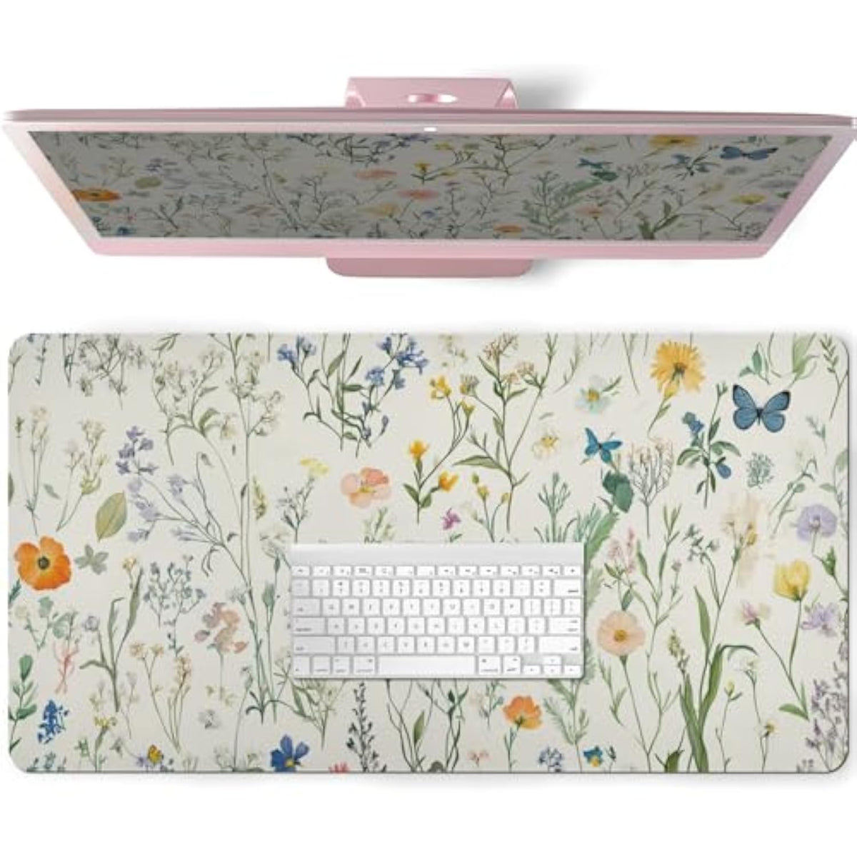 Flower Large Desk Pad,Floral Desk Mat For Desktop,Non-Slip Pu Leather Mouse Pad, Waterproof Laptop Computer Desk Keyboard Mat,Table Protector Blotter Mat For School Office Home 31.5" X 15.7"