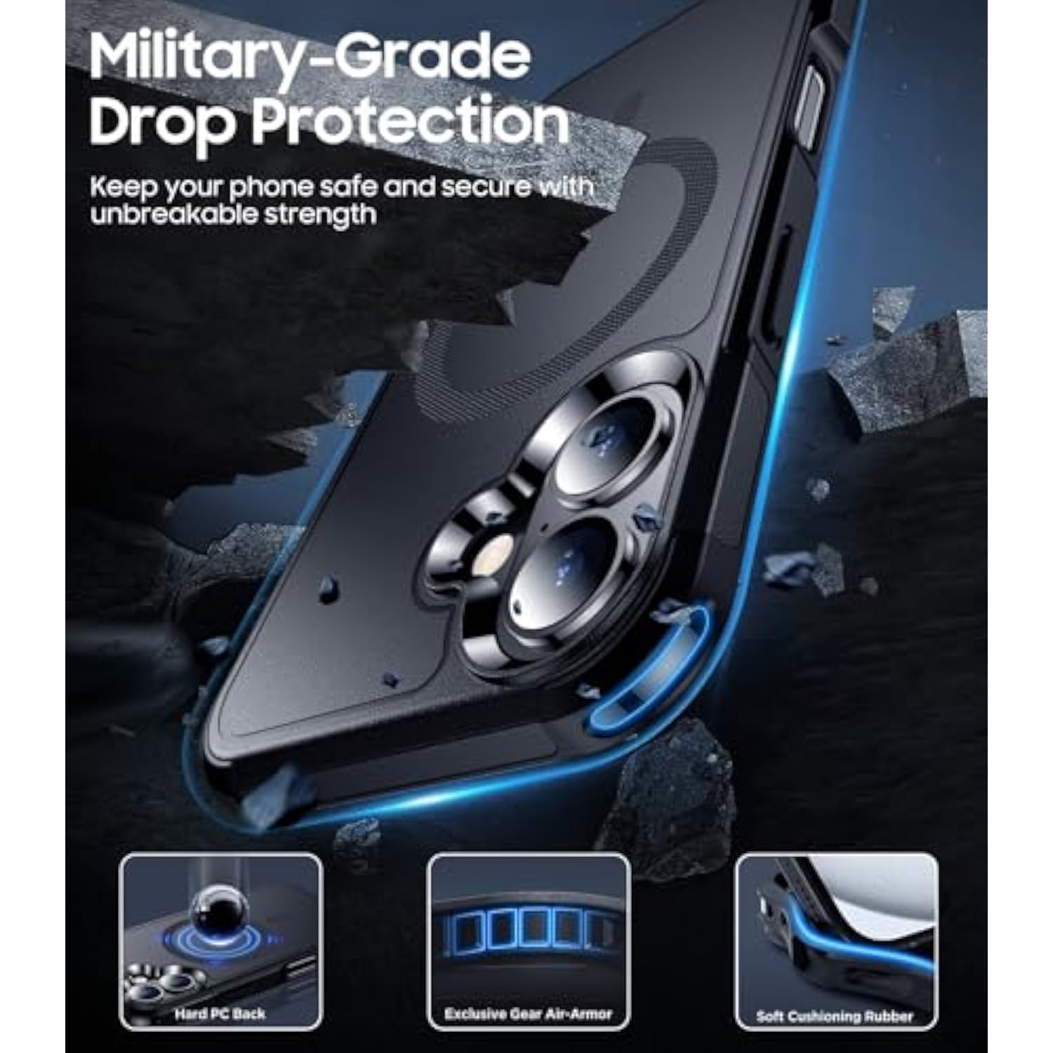 Designed For Iphone 16 Case Magnetic,[Compatible With Magsafe][ Grade Drop Protection] Dropproof Heavy Duty Tough Rugged Shockproof Phone Case For Iphone 16 (6.1")-Black