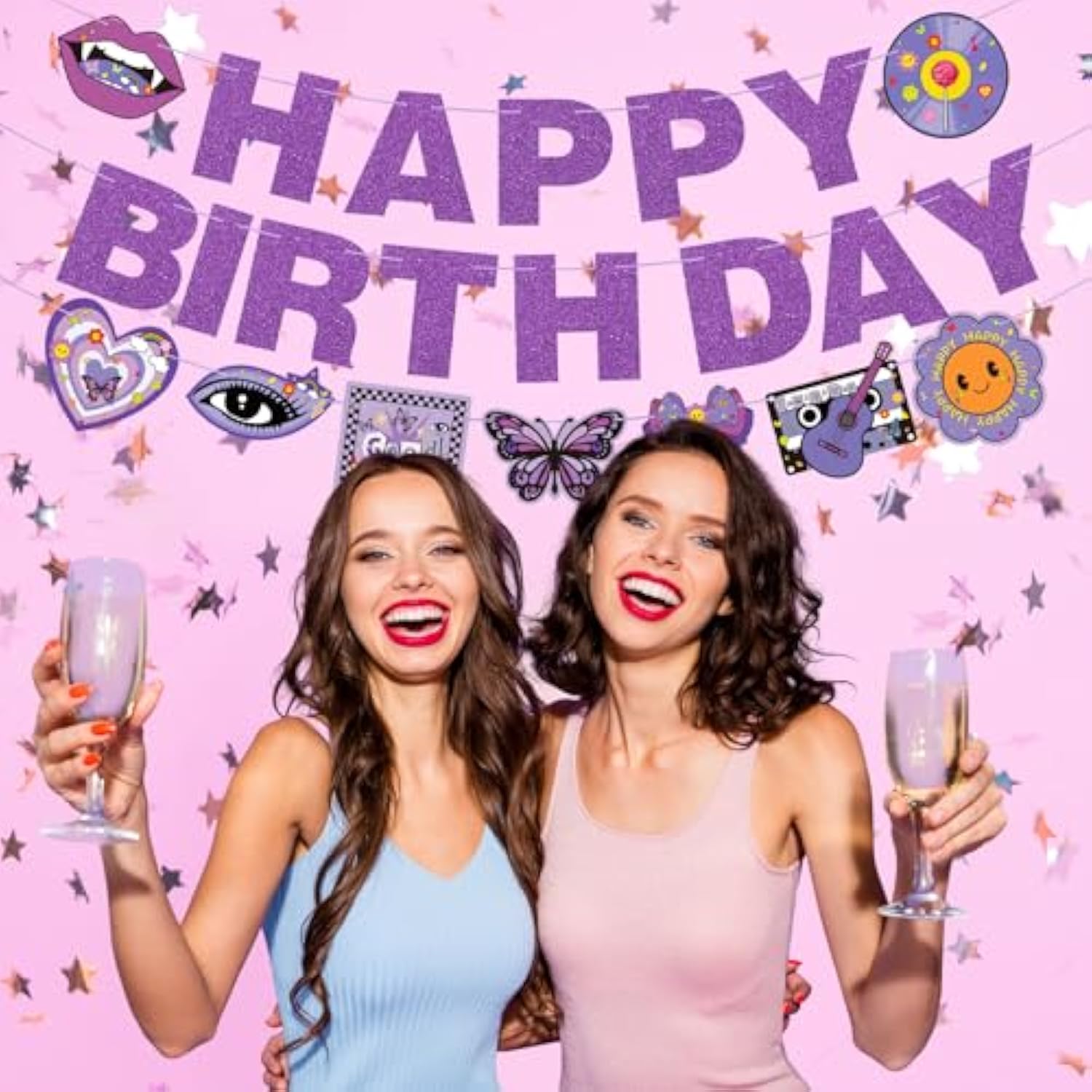 3 Pcs Pop Singer Birthday Party Banner Purple Butterfly Party Decorations For Concert Party Decorations Music Fans Party Supplies