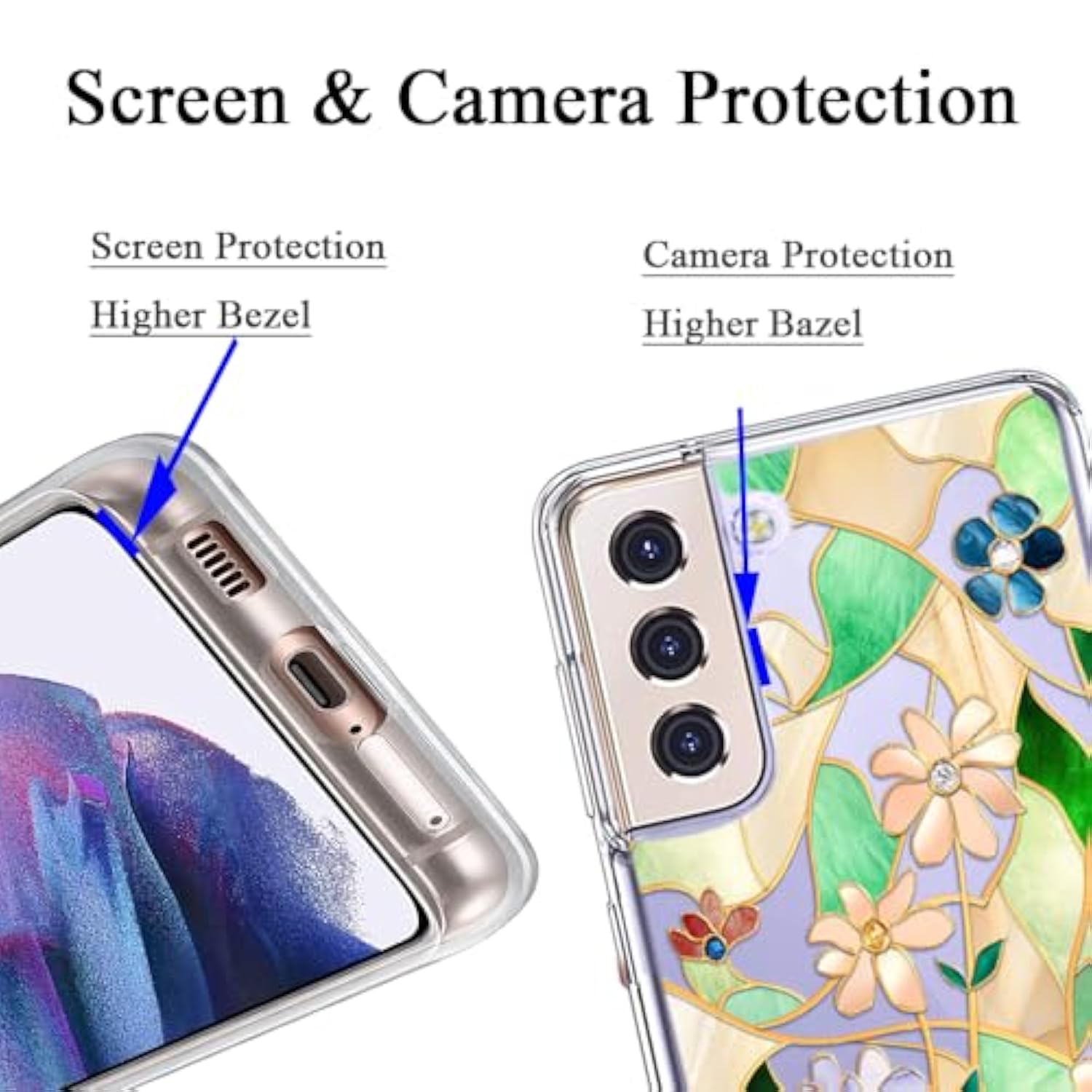 Case Compatible With Galaxy S21 Case Clear With Design Soft Tpu Shock Absorption Slim Embossed Pattern Protective Back Cover (Stained Glass Flower)
