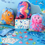 12 Sets Under The Sea Party Favors Birthday Supplies For Kids, Sea Animal Drawstring Bags Silicone Wristbands Luminous Stickers Keychain, Goodie Bag Stuffers Ocean Themed Party Favors Supplies