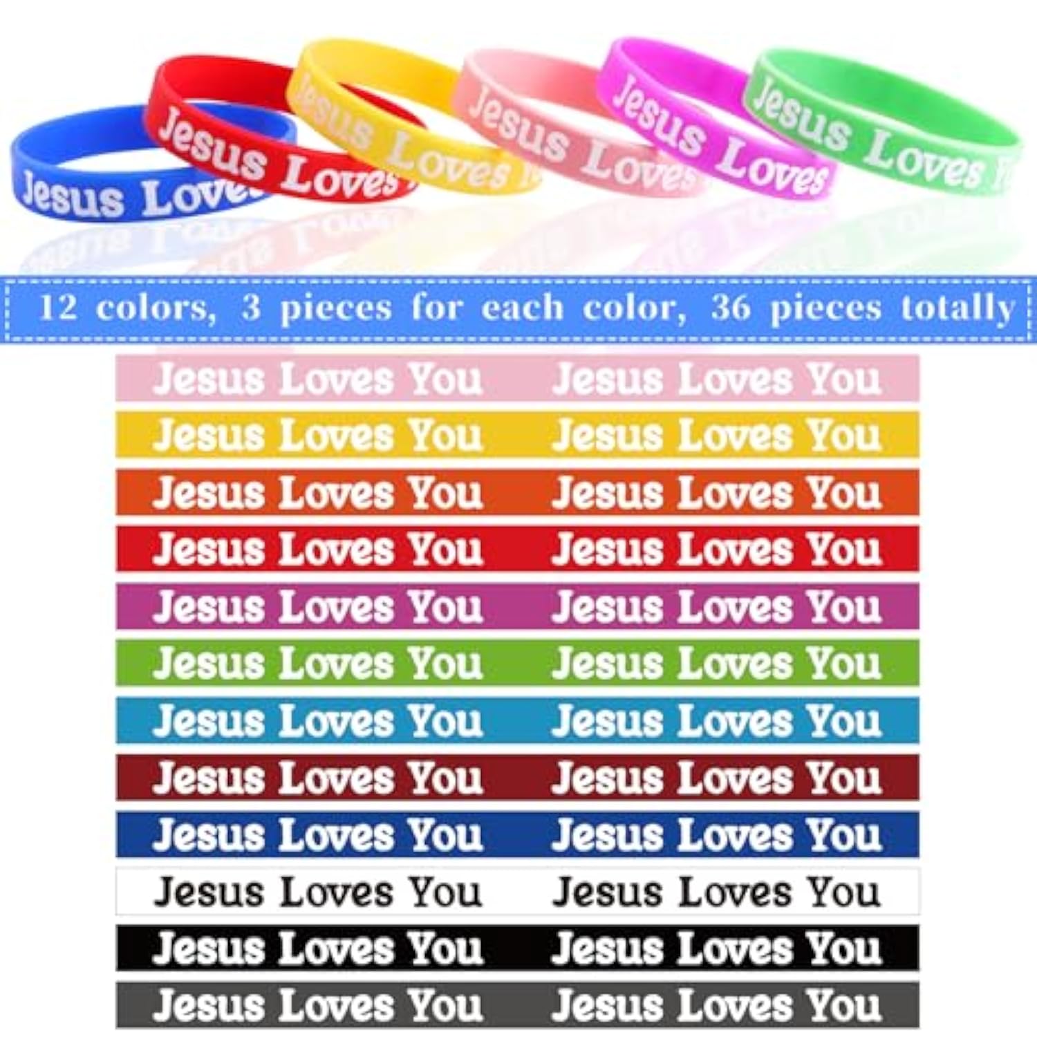 36Pcs Jesus Loves You Bracelets Colorful Silicone Wristbands Rubber Bracelets Christian Jesus Wristbands Inspirational Bracelet For Men Women Kids Party Favors