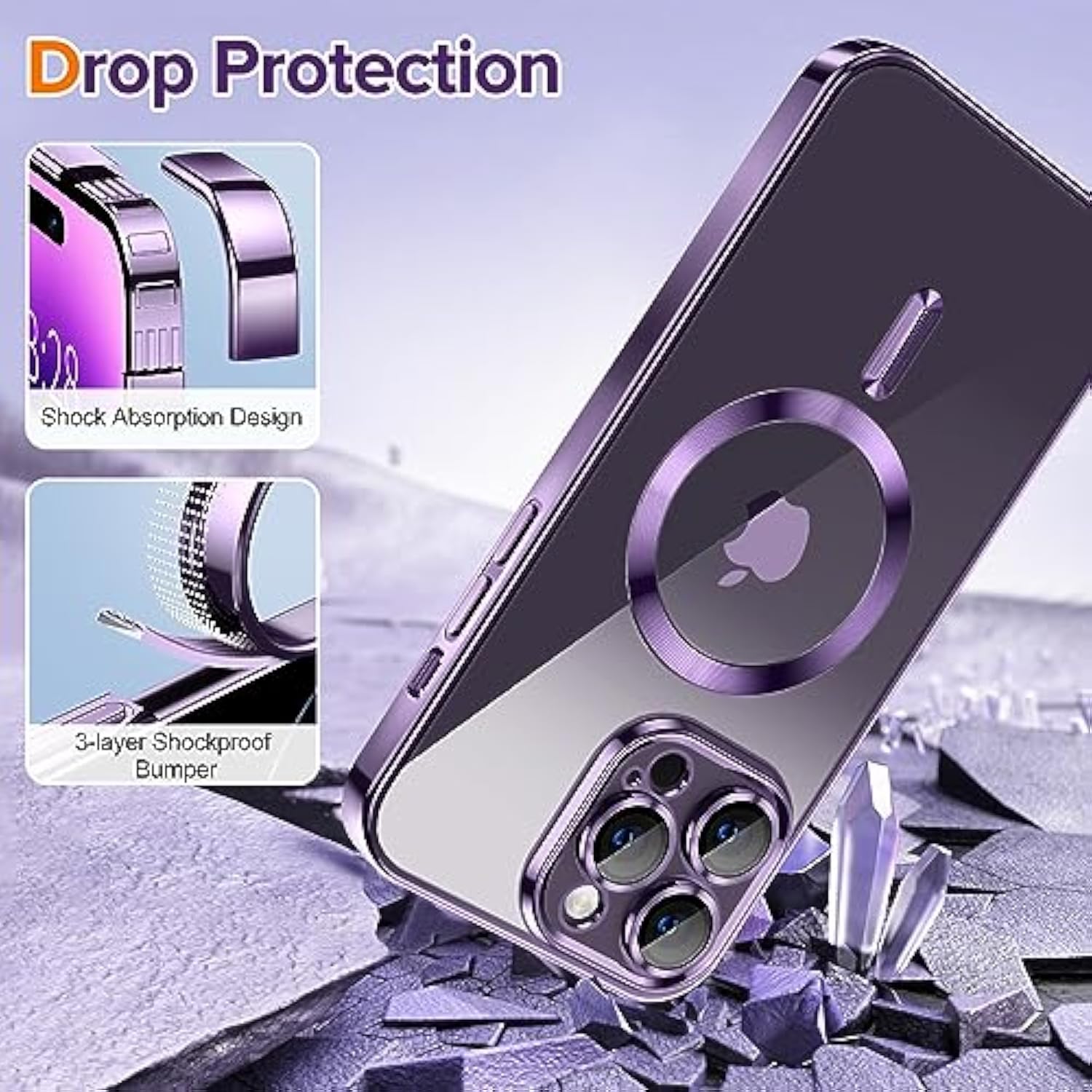 Magnetic Clear For Iphone 14 Pro Case With Camera Lens Protector [Compatible With Magsafe] Luxury Plating Edge Slim Soft Tpu Cover Protective Phone Case For Iphone 14 Pro 6.1", Deep Purple
