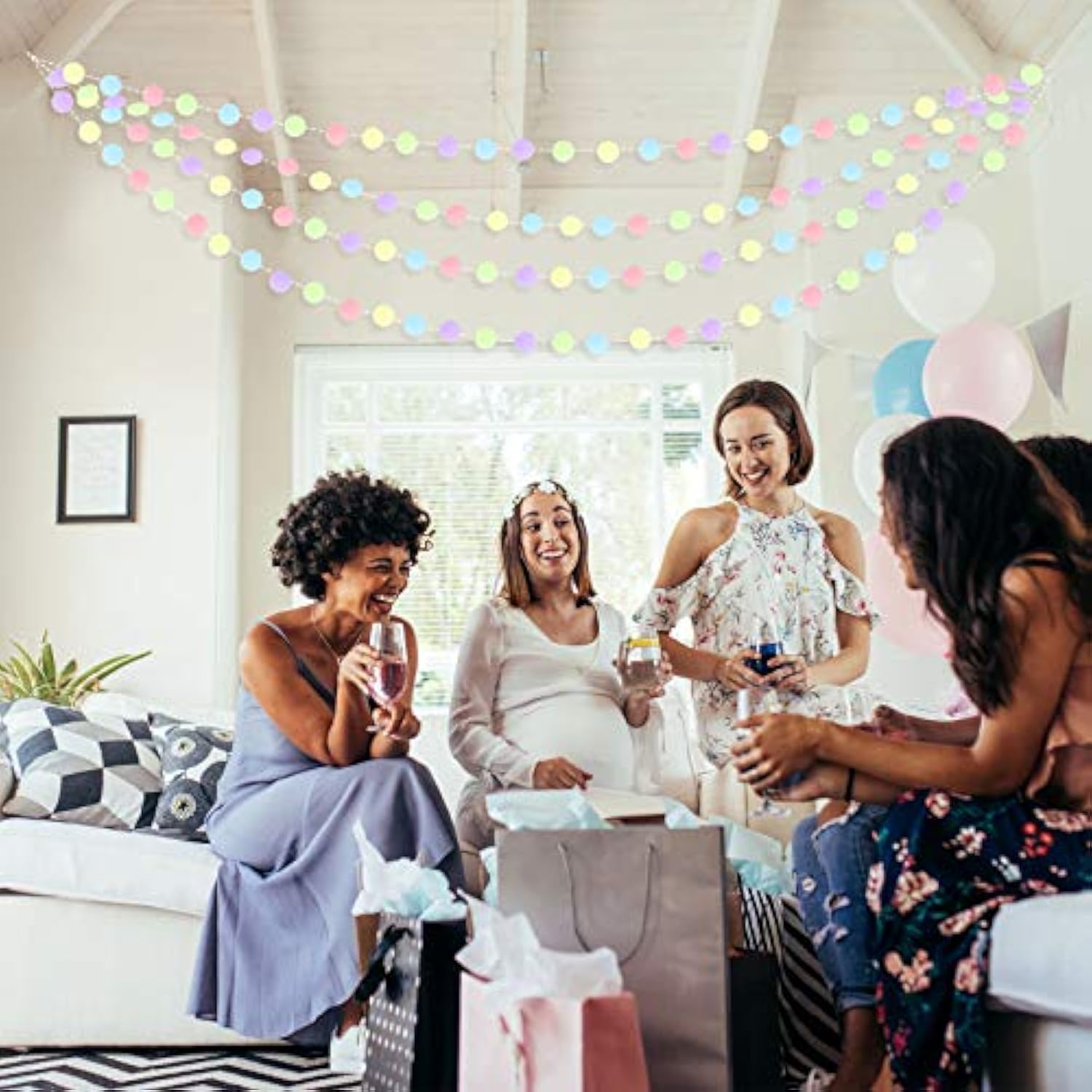 65 Feet 5 Pieces Pastel Party Decorations Circle Dot Garland Pastel Birthday Garland Pastel Pop Classroom Decor For Baby Shower Wedding Birthday Macaron Decorations