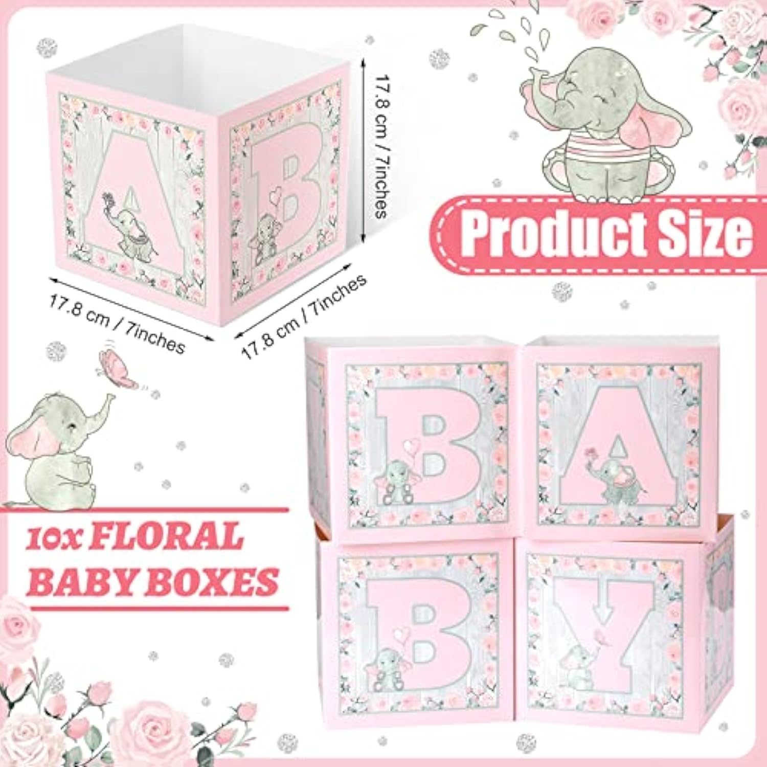 10 Pieces Baby Shower Decorations Baby Flower Boxes Elephant Floral Ba