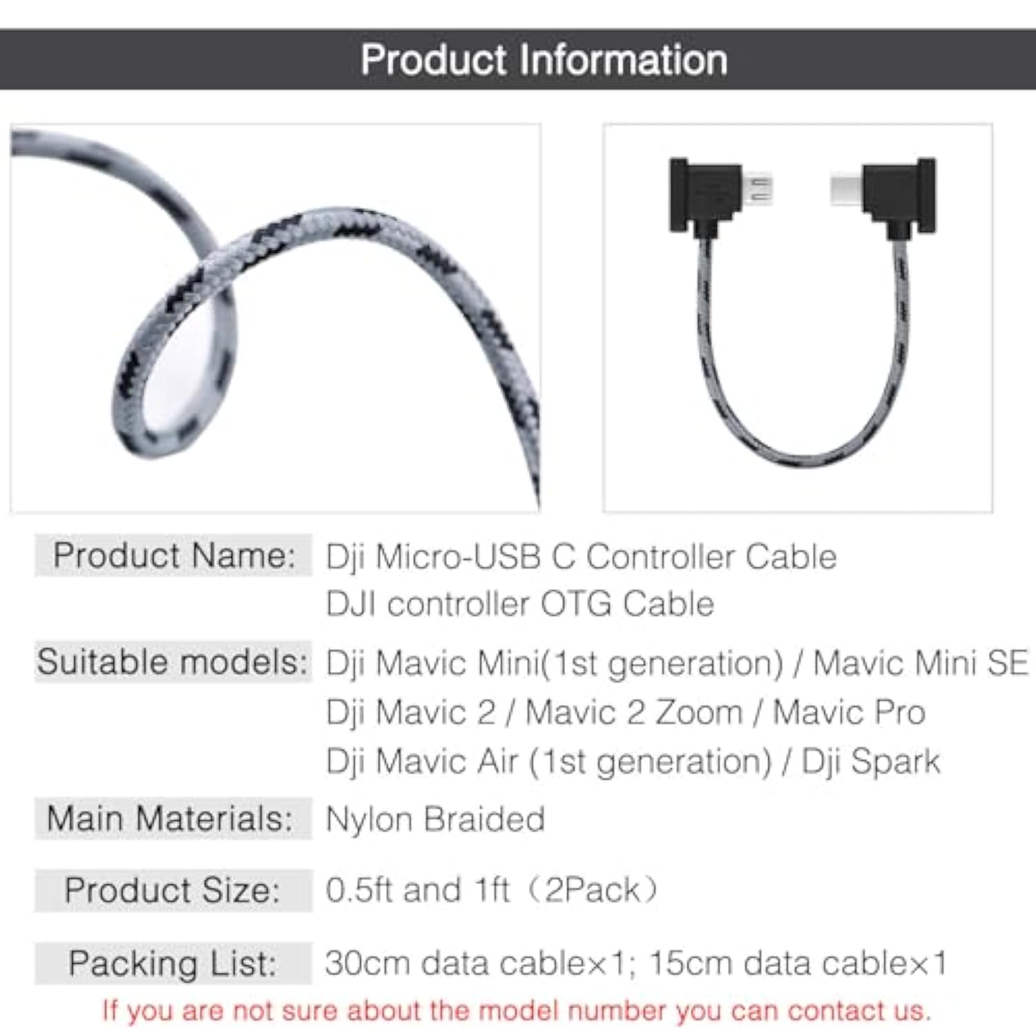 1Ft+0.5Ft(2 Pack) Micro To Usb C Remote Controller Cable For Iphone 15 Pro, Dji Mavic Mini,Mini Se, Mavic 2 Pro/Zoom,Mavic Air,Mavic Pro, Spark, Dji Drone To Tablet Cable Otg Data Cord Accessories