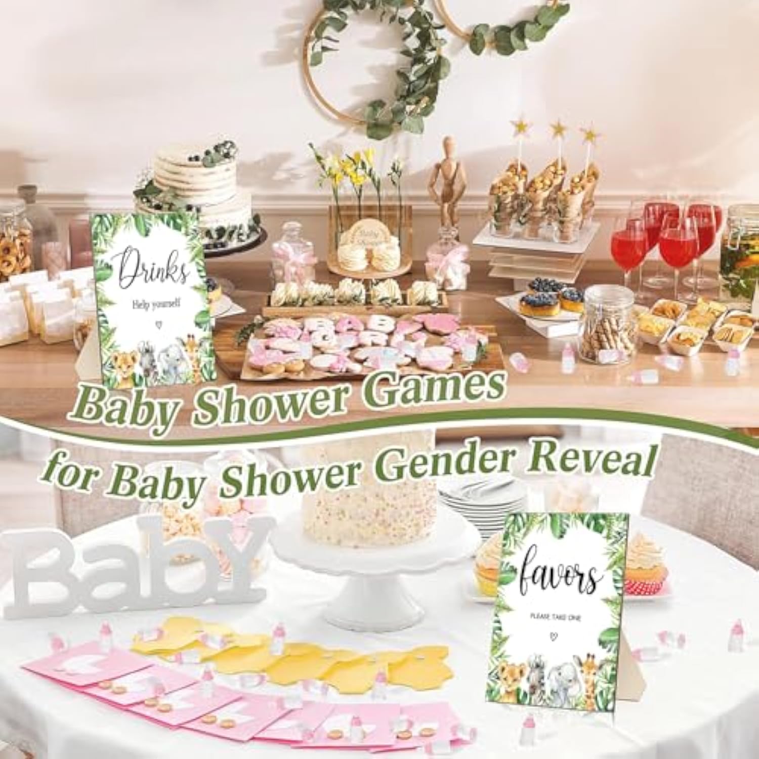 4Pcs Animal Table Sign Centerpieces For Baby Shower Supplies,Safari Theme Decorations Birthday Party Supplies (8X10In)