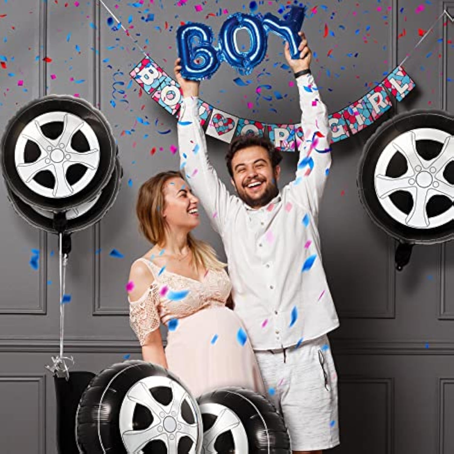 6pcs Race Car Tire Foil Balloons – 18" Black & White Party Decor for Car-Themed Birthdays