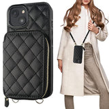 Crossbody Wallet Case For Iphone 14 Plus, Rfid Blocking Pu Leather Zipper Handbag Purse Flip Cover, Kickstand Folio Case With Card Slots Holder Wrist Strap Lanyard 5G 6.7 Inch (Black)