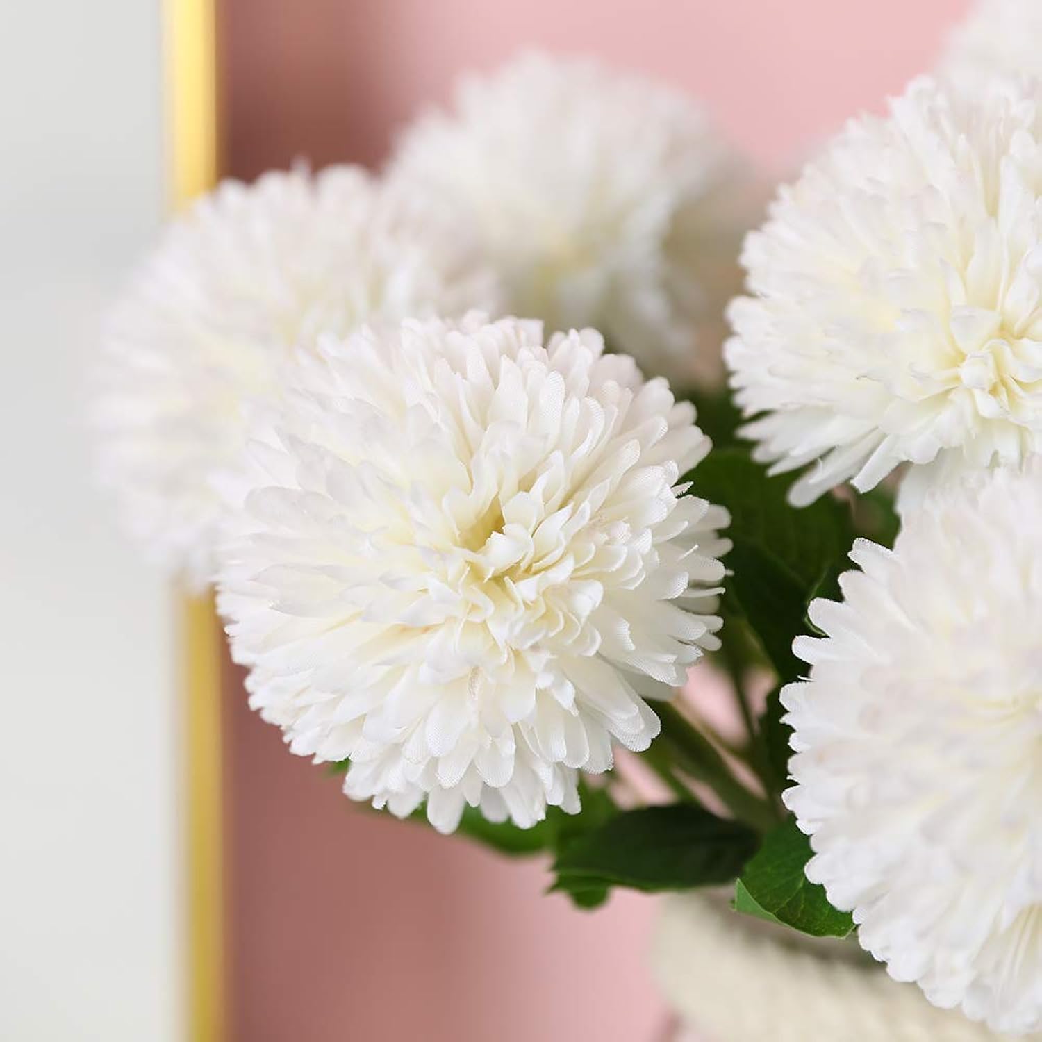 12Pcs Artificial Chrysanthemum Ball Flowers Silk Hydrangea Bridal Wedding Bouquet For Home Garden Party Office Coffee House Decoration (Cream White)