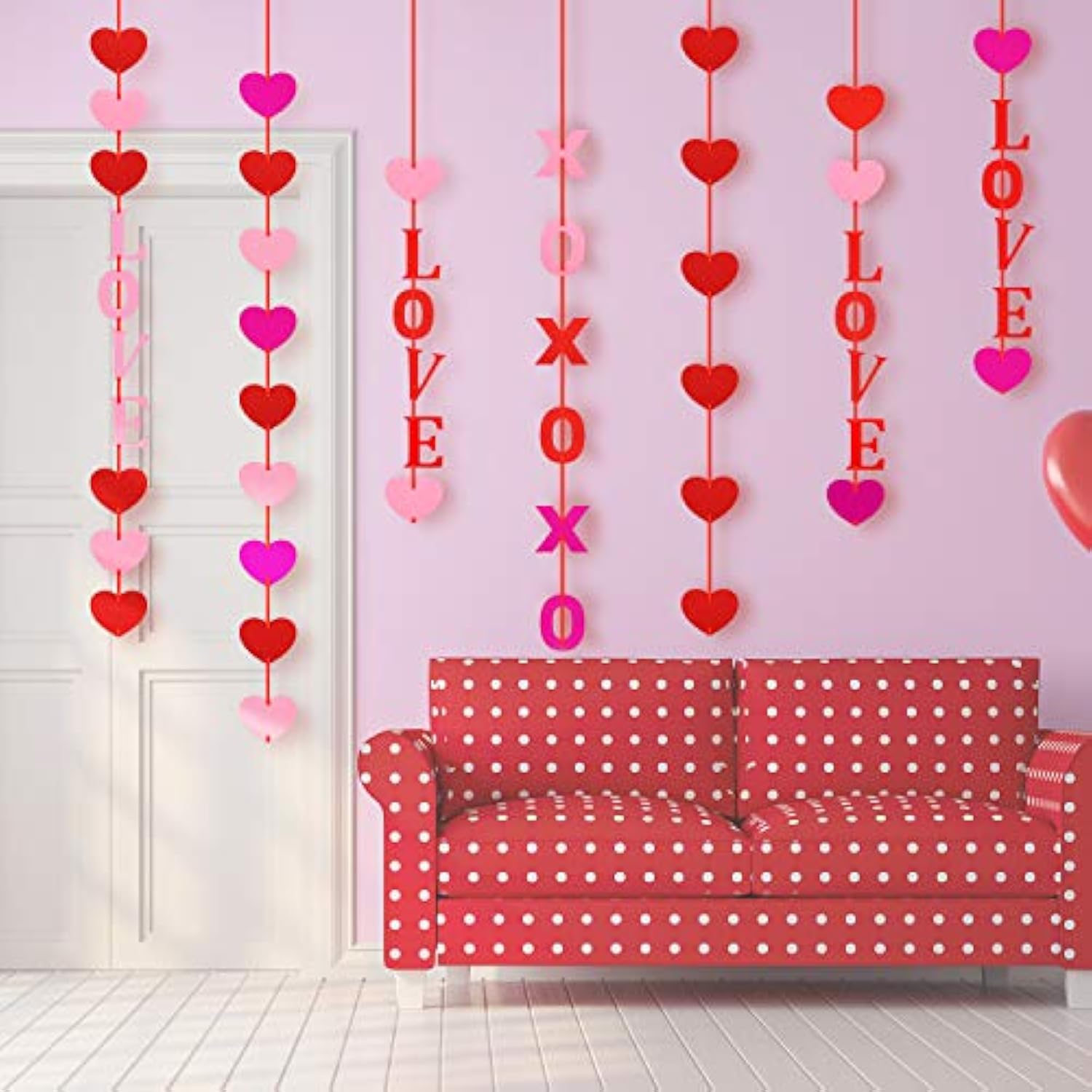 100 Pieces Valentine'S Day Felt Heart Love Hanging Garland With 10 Pie