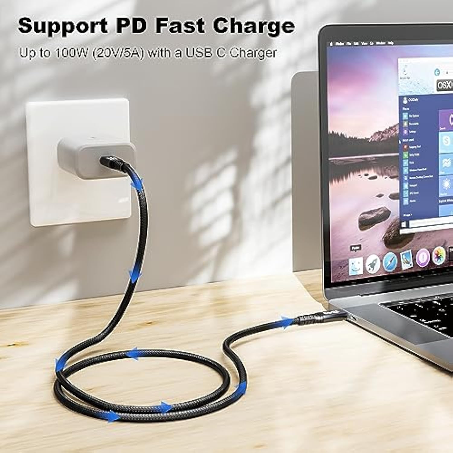 10Ft Usb-C 3.1 Gen 2 Cable 10Gbps Data Transfer, 60Hz Video Output, 4K Display