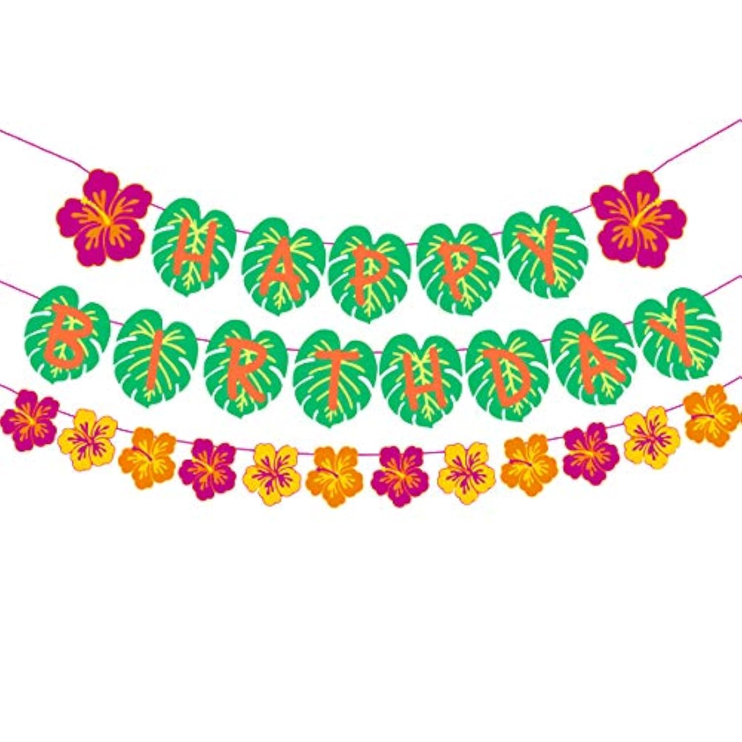 Hawaiian Happy Birthday Banner for Tropical Luau Party, Palm Leaf Decor