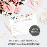 Set Of 50 Advice And Wishes Cards - Double Sided Floral Cards, Perfect For The Bride And Groom, Baby Shower, Bridal Shower, Wedding Shower, Graduation Party, Retirement Party, Anniversary