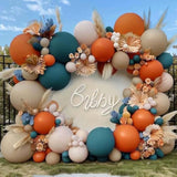 99pcs Dusty Blue Orange Balloon Arch Kit for Boho Baby Shower & Party Decor