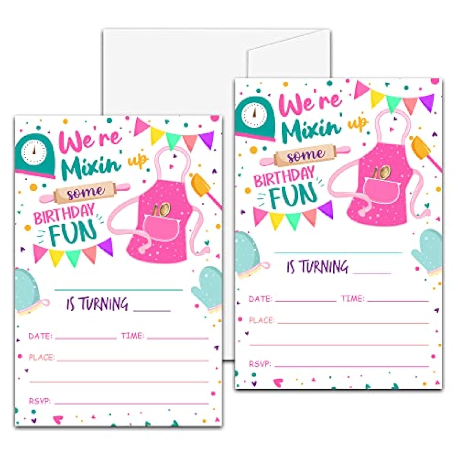 Baking Birthday Party Invitation, Kitchen Themed Fill-In Invites For Teens Boys & Girls, 20 Invitations With Envelopes (4" X 6"), Kids Cooking Party Favors Decorations And Supplies -57