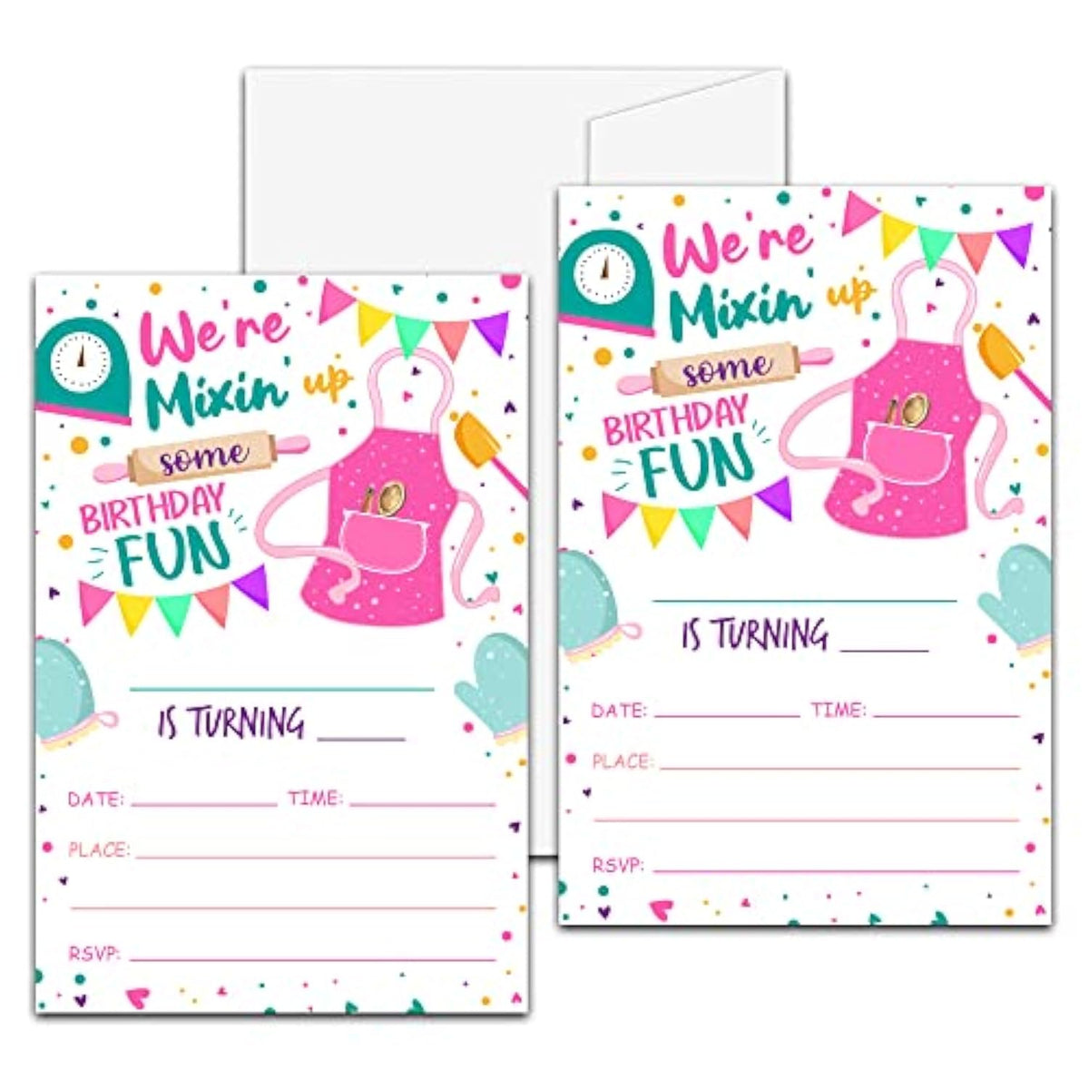 Baking Birthday Party Invitation, Kitchen Themed Fill-In Invites For Teens Boys & Girls, 20 Invitations With Envelopes (4" X 6"), Kids Cooking Party Favors Decorations And Supplies -57