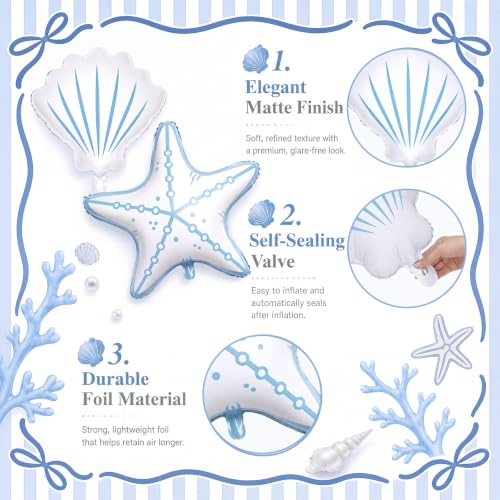 6 Pcs Coastal Blue Under The Sea Party Balloons Decorations
