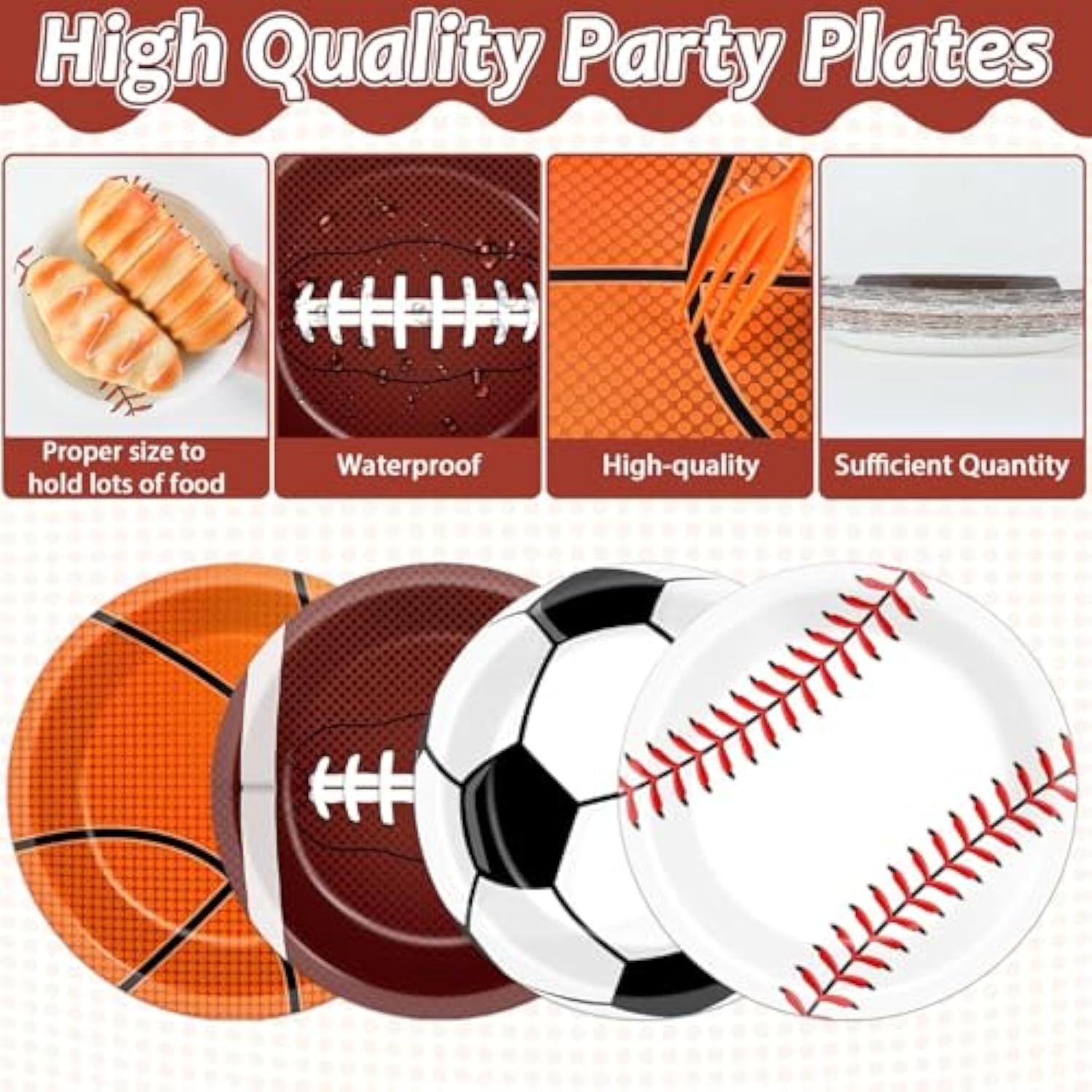 96 Pcs Sports Birthday Party Decoration Sport Disposable Paper Plates Napkins Basketball Football Baseball Dessert Cake Tableware Supplies Rugby Theme Activities Game Party Dinnerware Favor