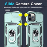 Case For Iphone Xr Phone Cover Built In Slide Camera Lens Cover+Screen Protector,Heavy Duty Shockproof Full Body Phonecase With Finger Ring Holder Kickstand,Dark Green