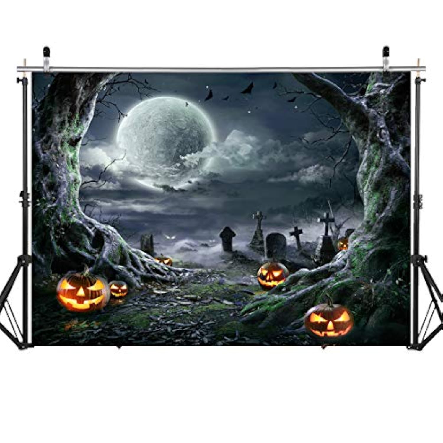 Halloween Backdrop for Photography Scary Pumpkin Moon Horror Background 7x5FT Party Props