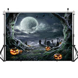 Halloween Backdrop for Photography Scary Pumpkin Moon Horror Background 7x5FT Party Props