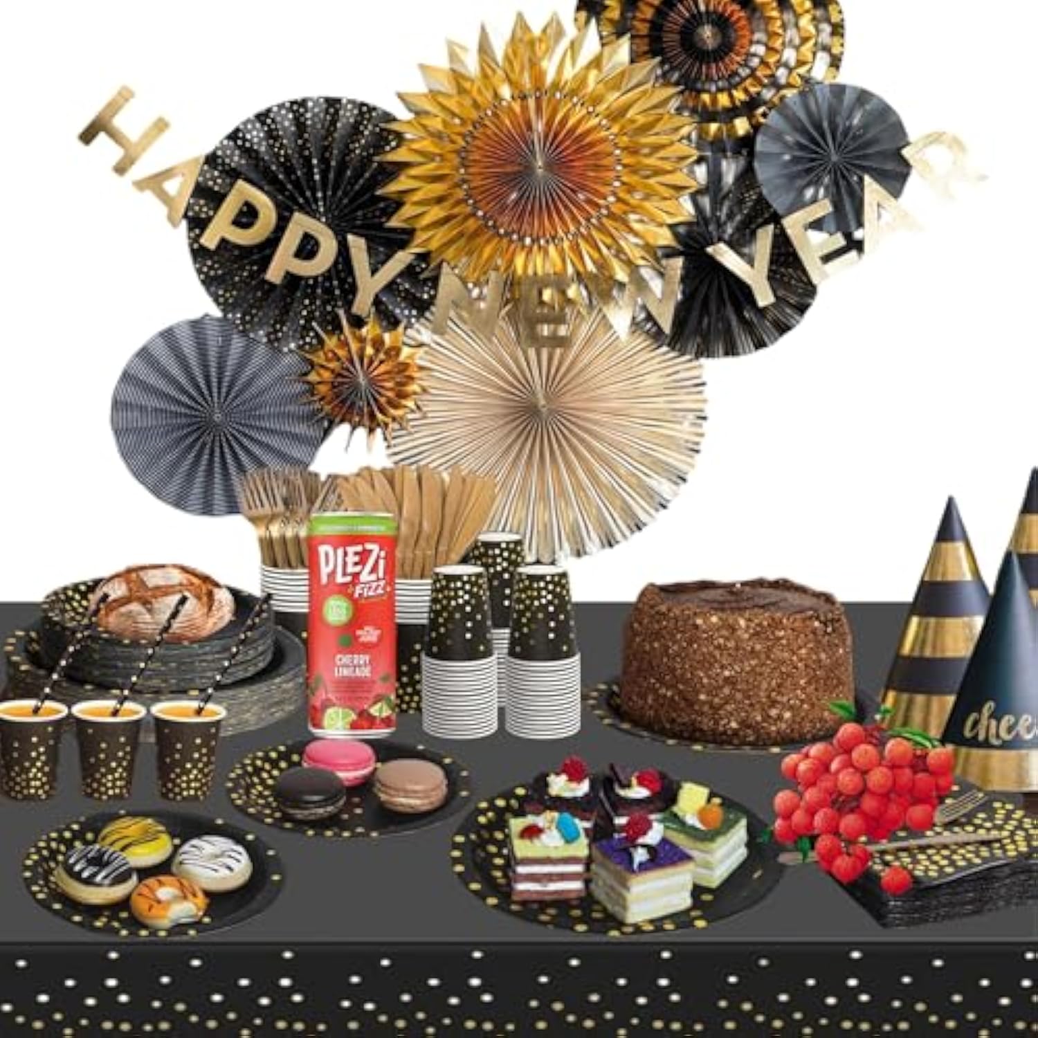 129-Piece Black and Gold Party Dinnerware Set for Events