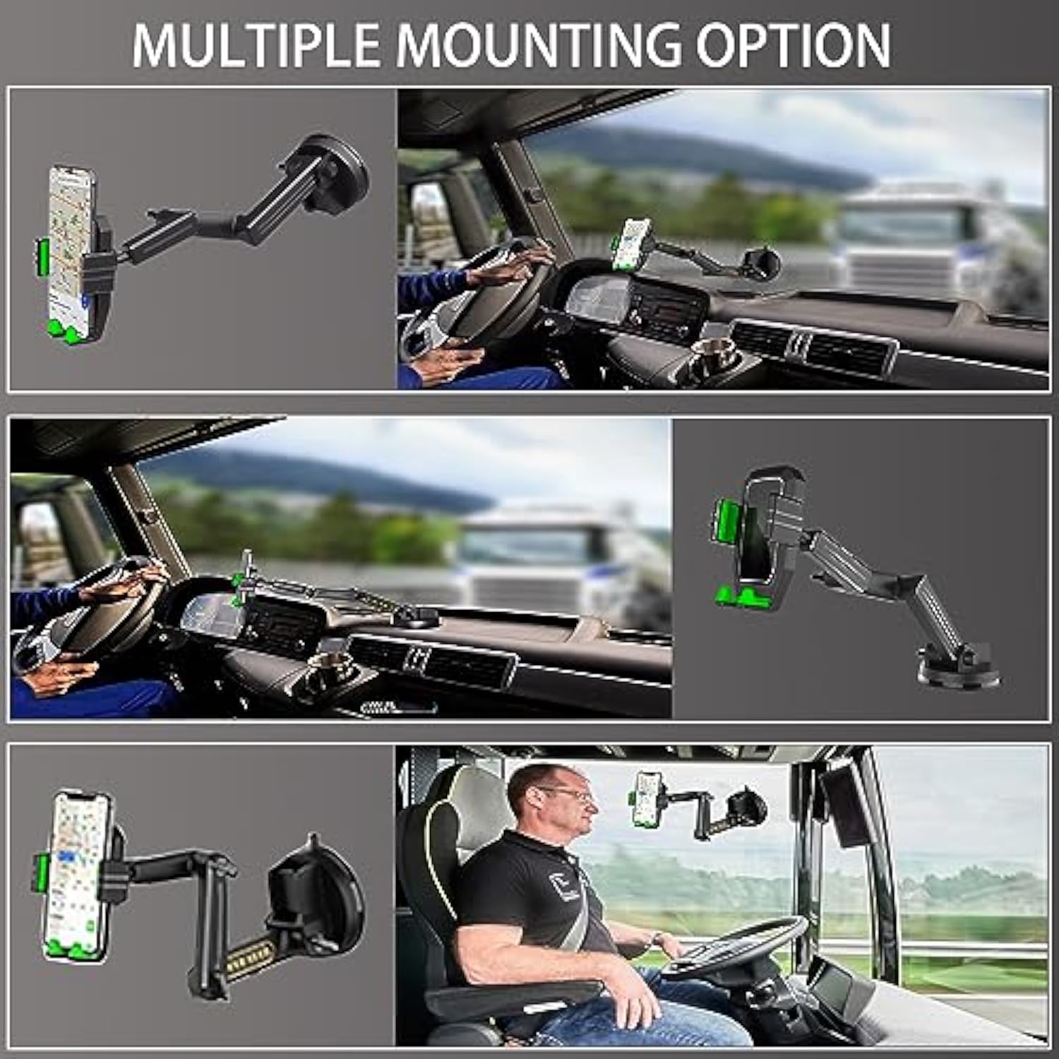 Heavy Duty Phone Holder - Long Arm, Anti-Shake Suction Cup, Compatible With All Phones & Vehicles