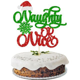 1 Pc Naughty or Nice Christmas Cake Topper with Red Green Glitter for Party Decor